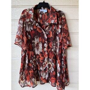 Only Necessities womens Vintage Pleated Blouse Top size 3X Bali Red Print